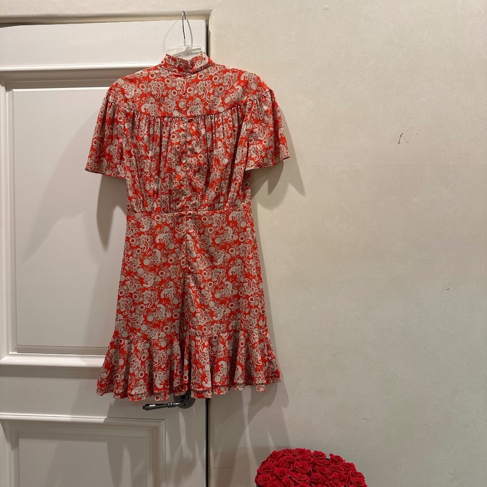 WESTERN chic mini dress with ruffled skirt and bow tie neck, Size 2 / XS